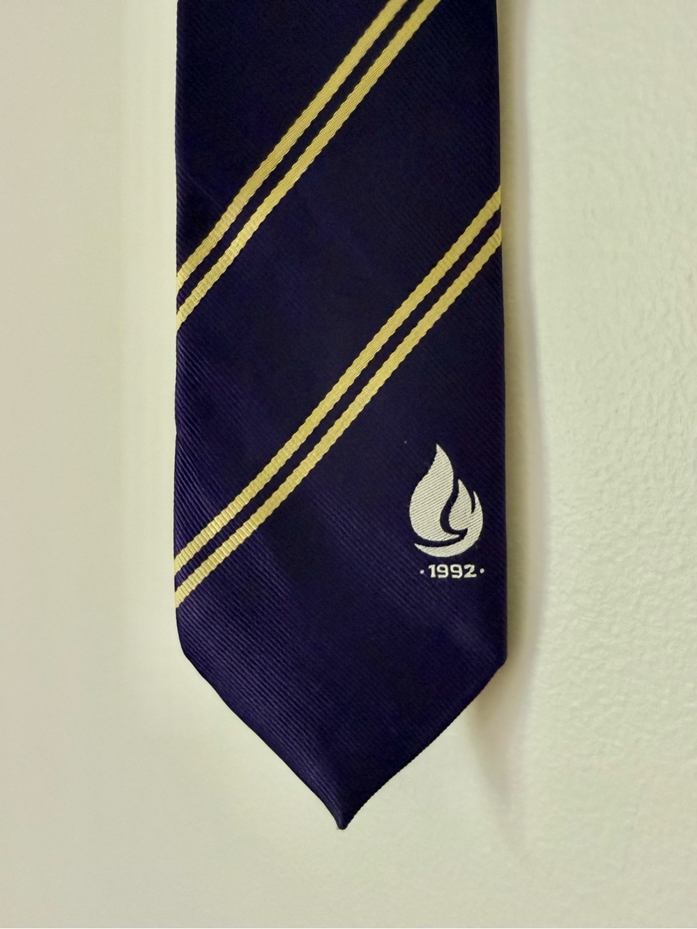 William Turner School Wear Purple Striped Men's Tie with Emblem